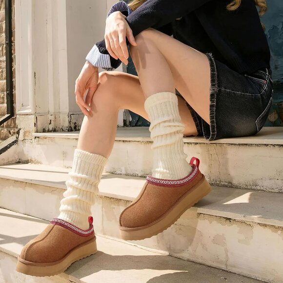 Fuzzy Chestnut Platform Slippers for Women – Stylish Winter Comfort Size 8-8.5 - Picture 2 of 9